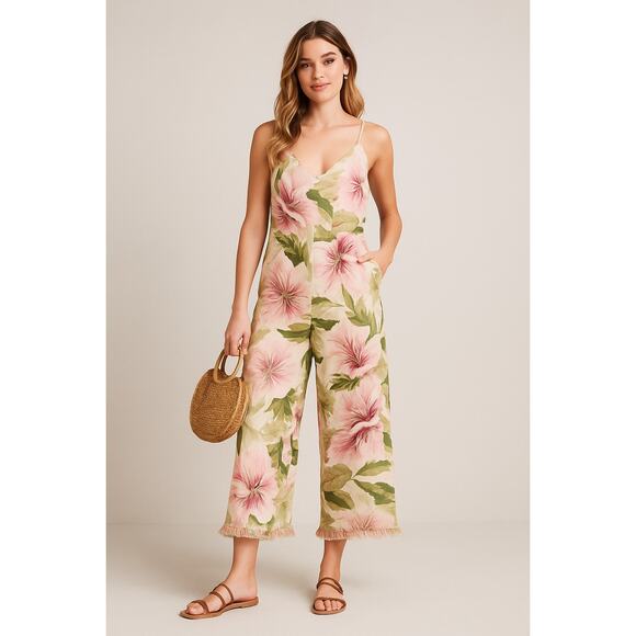 Zulu & Zephyr Florence Open Back Cropped Wide Leg Jumper Pink Floral - Medium - Picture 1 of 8